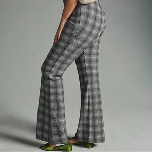 Maeve Anthropologie Plaid Flare Pants Black White High Rise Stretch small